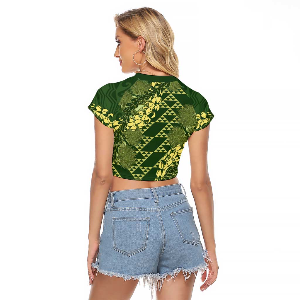 Green Aloha Hawaii Raglan Cropped T Shirt Hawaiian Kakau Ohia Lehua Lei - Polynesian Pride