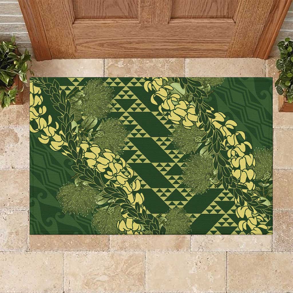 Green Aloha Hawaii Rubber Doormat Hawaiian Kakau Ohia Lehua Lei - Polynesian Pride