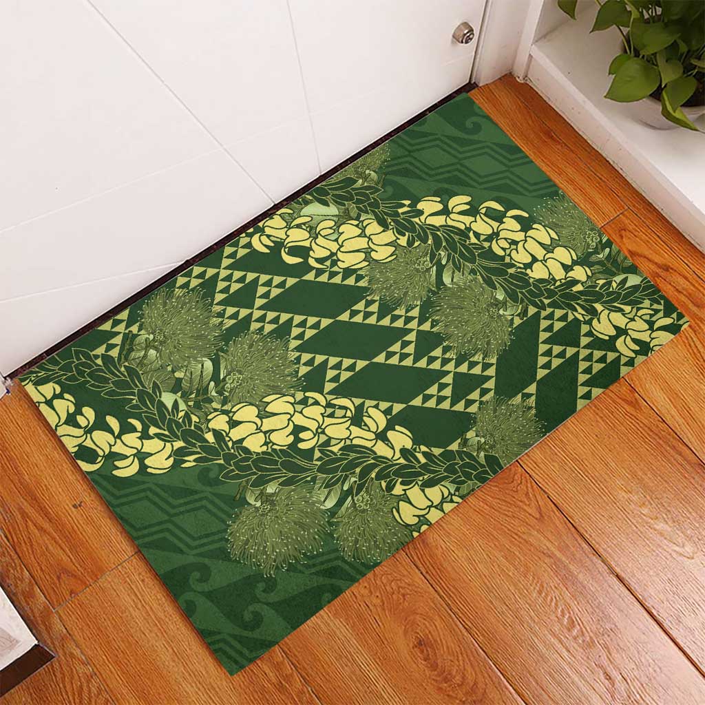 Green Aloha Hawaii Rubber Doormat Hawaiian Kakau Ohia Lehua Lei - Polynesian Pride