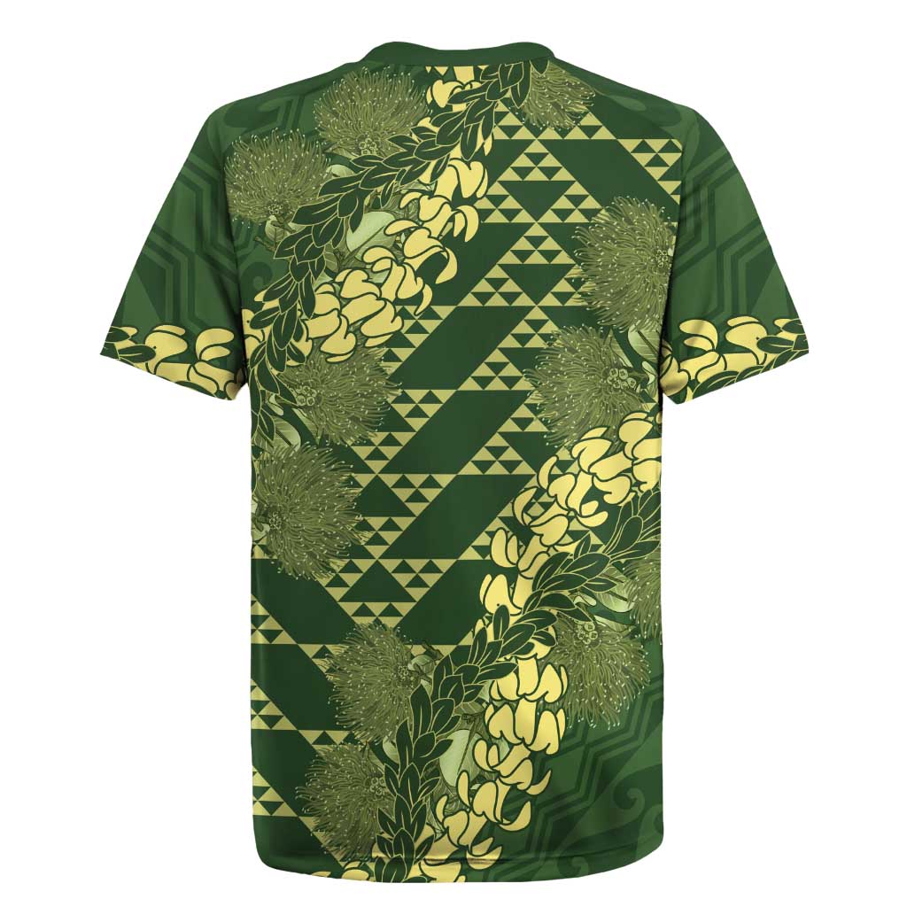 Green Aloha Hawaii Rugby Jersey Hawaiian Kakau Ohia Lehua Lei - Polynesian Pride