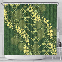 Green Aloha Hawaii Shower Curtain Hawaiian Kakau Ohia Lehua Lei - Polynesian Pride