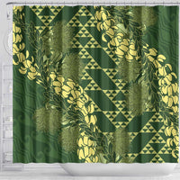 Green Aloha Hawaii Shower Curtain Hawaiian Kakau Ohia Lehua Lei - Polynesian Pride