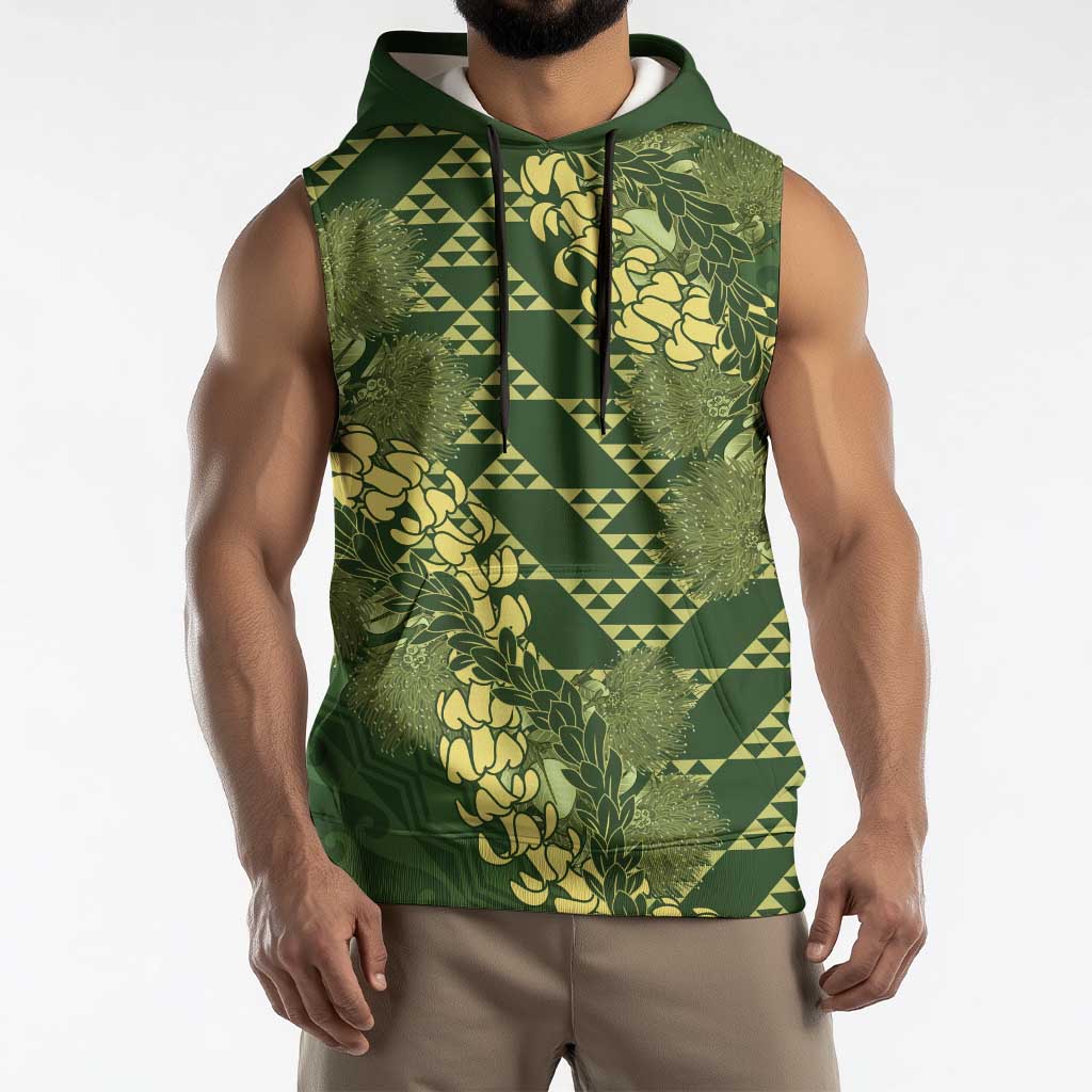 Green Aloha Hawaii Sleeveless Hoodie Hawaiian Kakau Ohia Lehua Lei - Polynesian Pride