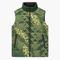 Green Aloha Hawaii Sleeveless Puffer Jacket Hawaiian Kakau Ohia Lehua Lei - Polynesian Pride