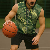 Green Aloha Hawaii Sleeveless Zip Hoodie Hawaiian Kakau Ohia Lehua Lei - Polynesian Pride