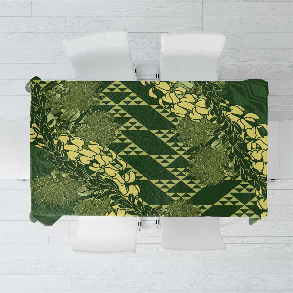 Green Aloha Hawaii Tablecloth Hawaiian Kakau Ohia Lehua Lei - Polynesian Pride