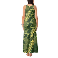 Green Aloha Hawaii Tank Maxi Dress Hawaiian Kakau Ohia Lehua Lei - Polynesian Pride