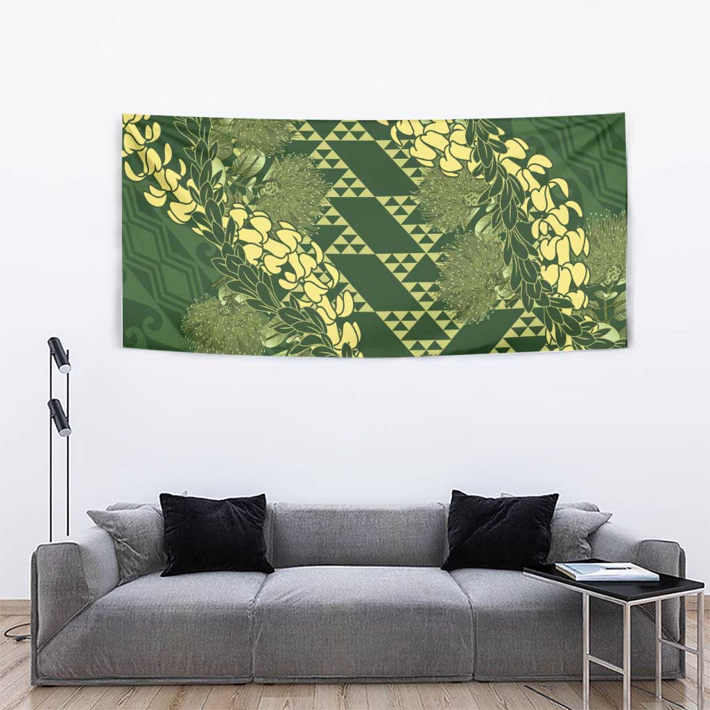 Green Aloha Hawaii Tapestry Hawaiian Kakau Ohia Lehua Lei - Polynesian Pride