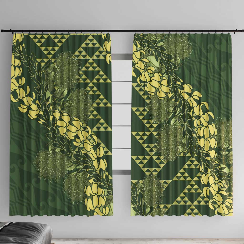 Green Aloha Hawaii Window Curtain Hawaiian Kakau Ohia Lehua Lei - Polynesian Pride