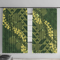 Green Aloha Hawaii Window Curtain Hawaiian Kakau Ohia Lehua Lei - Polynesian Pride