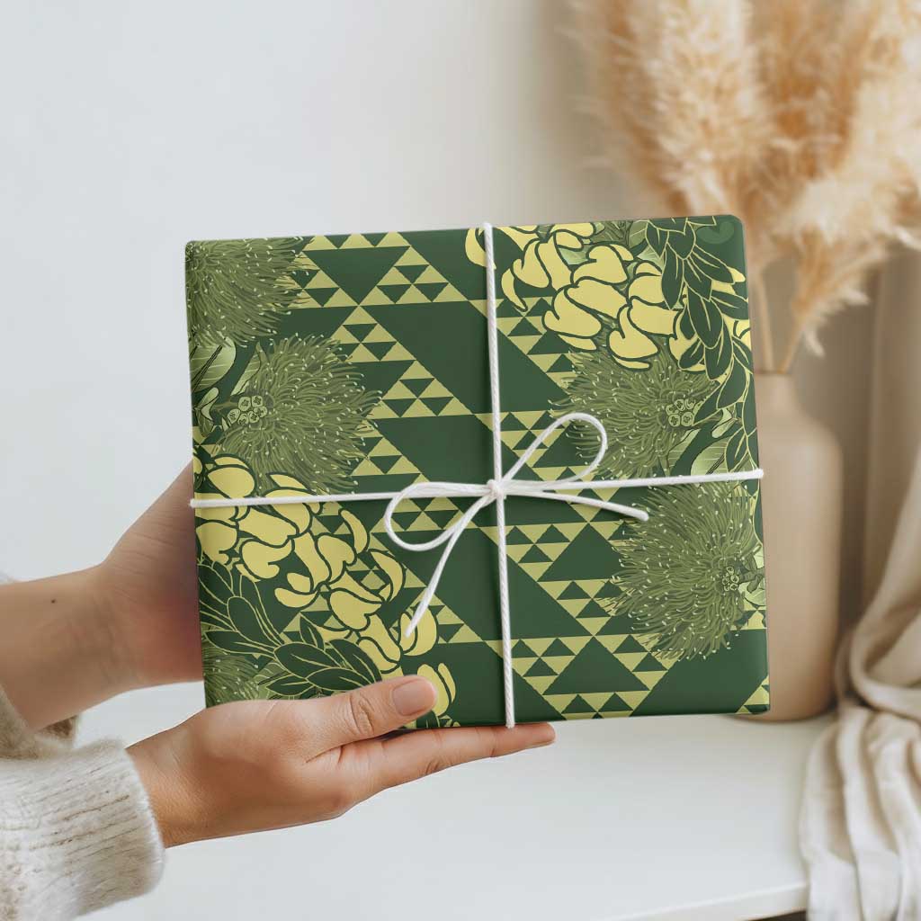 Green Aloha Hawaii Wrapping Paper Hawaiian Kakau Ohia Lehua Lei - Polynesian Pride