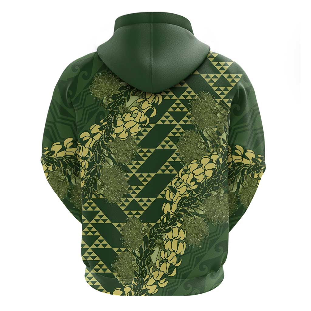 Green Aloha Hawaii Zip Hoodie Hawaiian Kakau Ohia Lehua Lei - Polynesian Pride