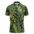 Green Aloha Hawaii Zipper Polo Shirt Hawaiian Kakau Ohia Lehua Lei - Polynesian Pride