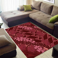 Maroon Aloha Hawaii Area Rug Hawaiian Kakau Ohia Lehua Lei - Polynesian Pride