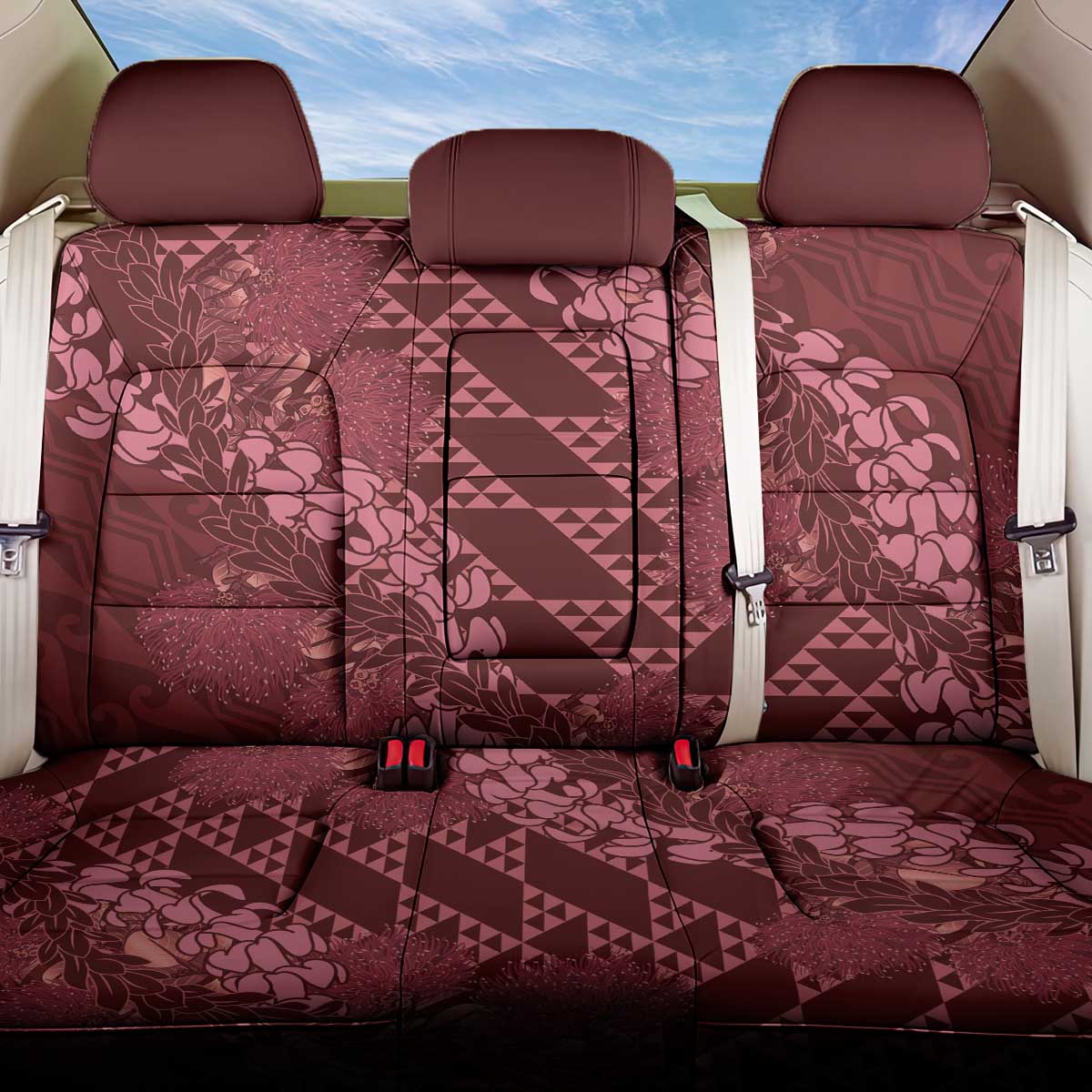Maroon Aloha Hawaii Back Car Seat Cover Hawaiian Kakau Ohia Lehua Lei - Polynesian Pride