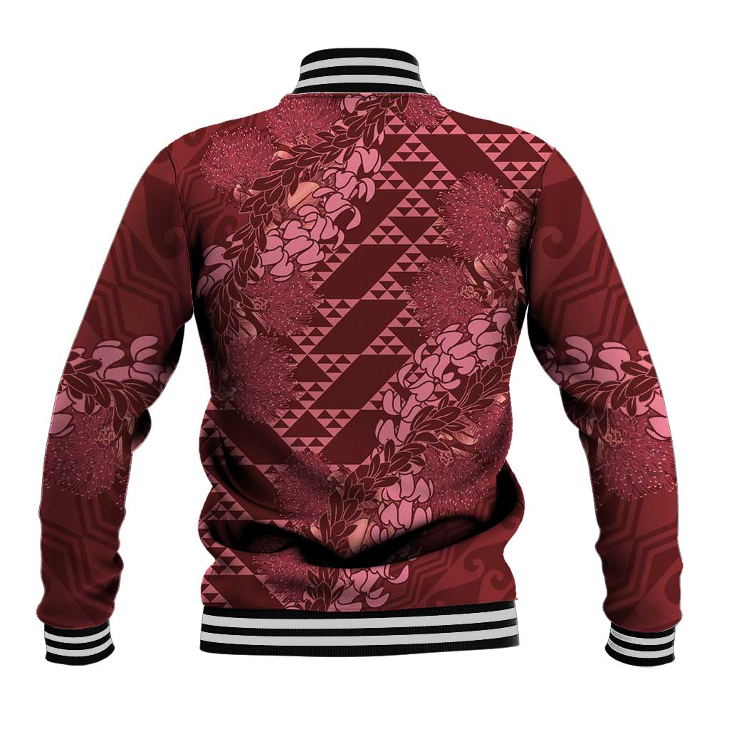 Maroon Aloha Hawaii Baseball Jacket Hawaiian Kakau Ohia Lehua Lei - Polynesian Pride