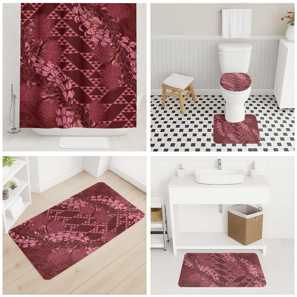 Maroon Aloha Hawaii Bathroom Set Hawaiian Kakau Ohia Lehua Lei - Polynesian Pride