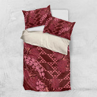 Maroon Aloha Hawaii Bedding Set Hawaiian Kakau Ohia Lehua Lei - Polynesian Pride