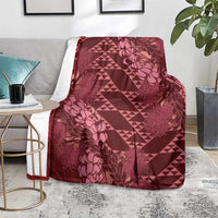 Maroon Aloha Hawaii Blanket Hawaiian Kakau Ohia Lehua Lei - Polynesian Pride