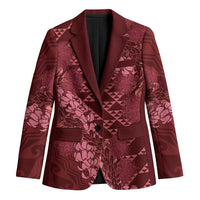 Maroon Aloha Hawaii Blazer Hawaiian Kakau Ohia Lehua Lei - Polynesian Pride