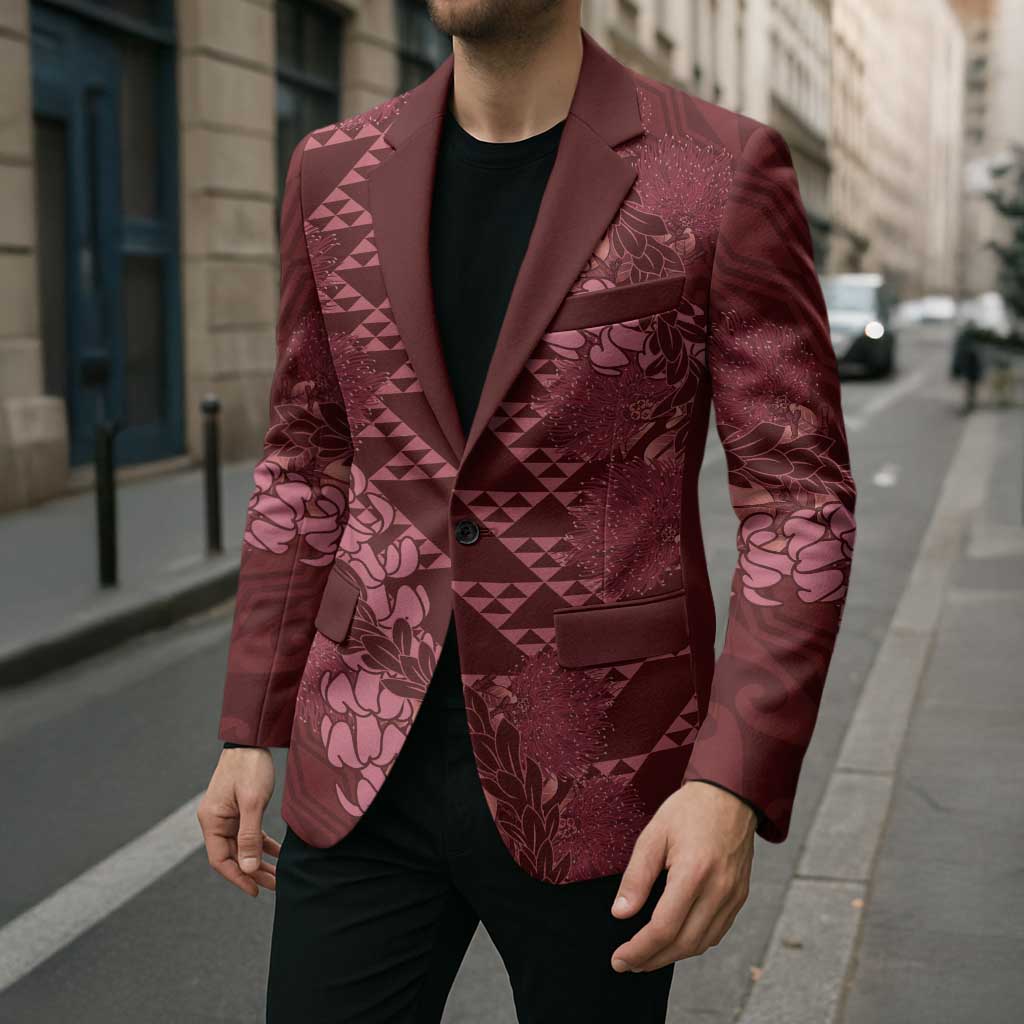 Maroon Aloha Hawaii Blazer Hawaiian Kakau Ohia Lehua Lei - Polynesian Pride