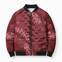 Maroon Aloha Hawaii Bomber Puffer Jacket Hawaiian Kakau Ohia Lehua Lei - Polynesian Pride