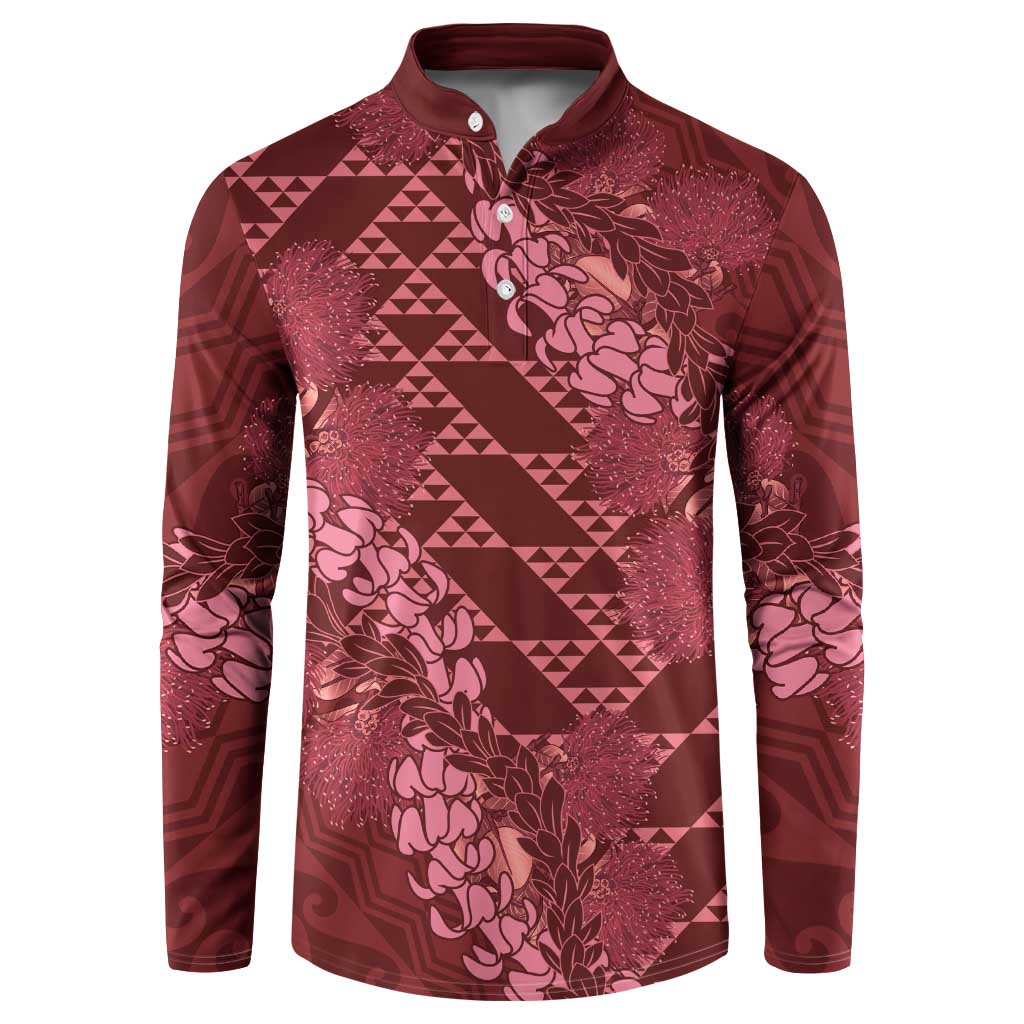 Maroon Aloha Hawaii Button Sweatshirt Hawaiian Kakau Ohia Lehua Lei - Polynesian Pride