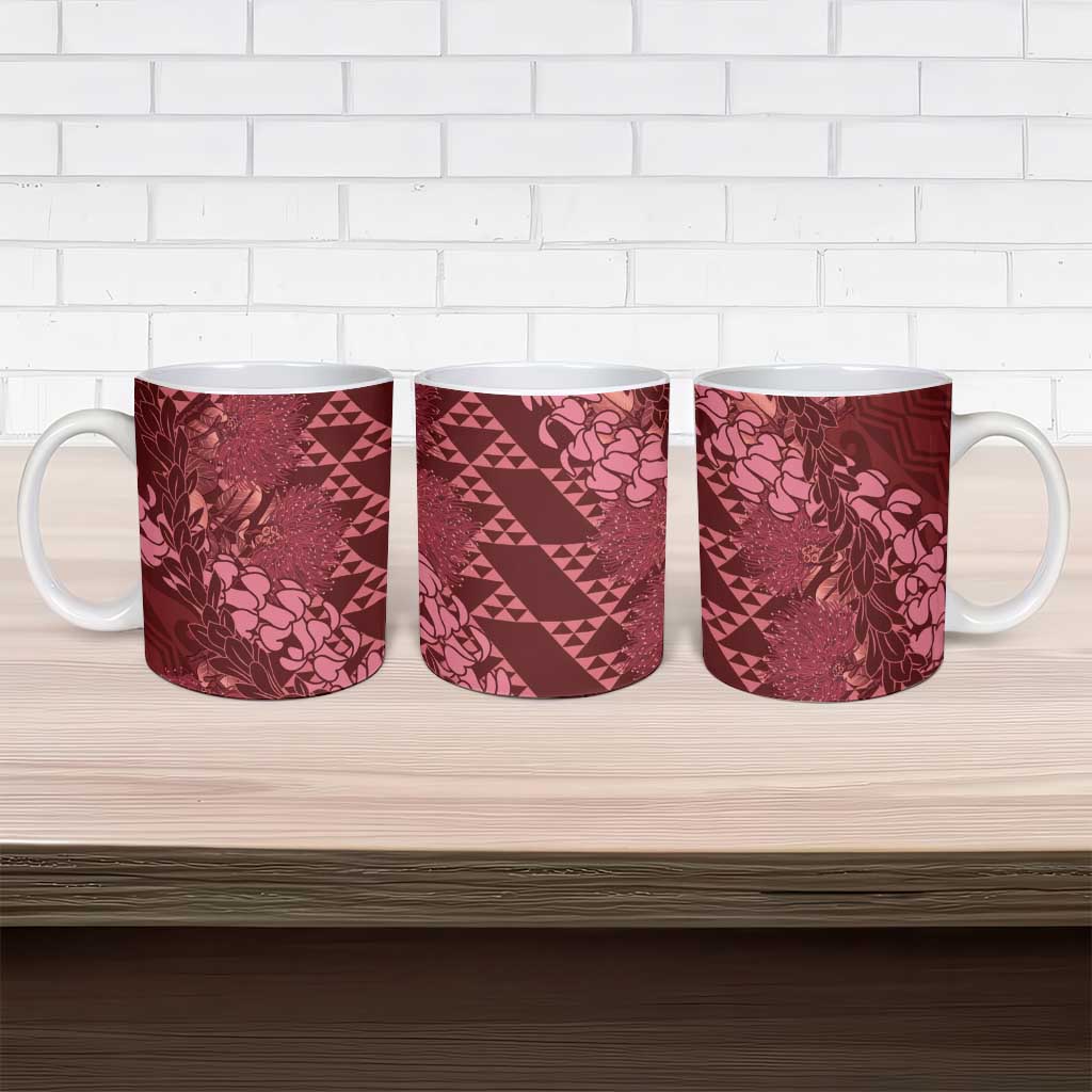 Maroon Aloha Hawaii Ceramic Mug Hawaiian Kakau Ohia Lehua Lei - Polynesian Pride