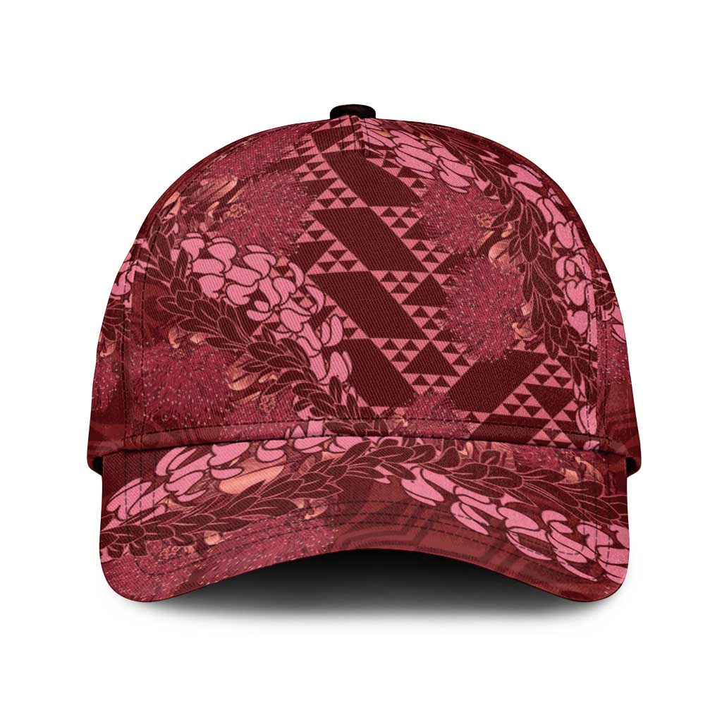 Maroon Aloha Hawaii Classic Cap Hawaiian Kakau Ohia Lehua Lei - Polynesian Pride