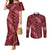 Maroon Aloha Hawaii Couples Matching Mermaid Dress and Long Sleeve Button Shirt Hawaiian Kakau Ohia Lehua Lei - Polynesian Pride
