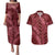 Maroon Aloha Hawaii Couples Matching Puletasi and Hawaiian Shirt Hawaiian Kakau Ohia Lehua Lei - Polynesian Pride