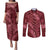 Maroon Aloha Hawaii Couples Matching Puletasi and Long Sleeve Button Shirt Hawaiian Kakau Ohia Lehua Lei - Polynesian Pride