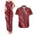 Maroon Aloha Hawaii Couples Matching Tank Maxi Dress and Hawaiian Shirt Hawaiian Kakau Ohia Lehua Lei - Polynesian Pride
