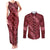 Maroon Aloha Hawaii Couples Matching Tank Maxi Dress and Long Sleeve Button Shirt Hawaiian Kakau Ohia Lehua Lei - Polynesian Pride