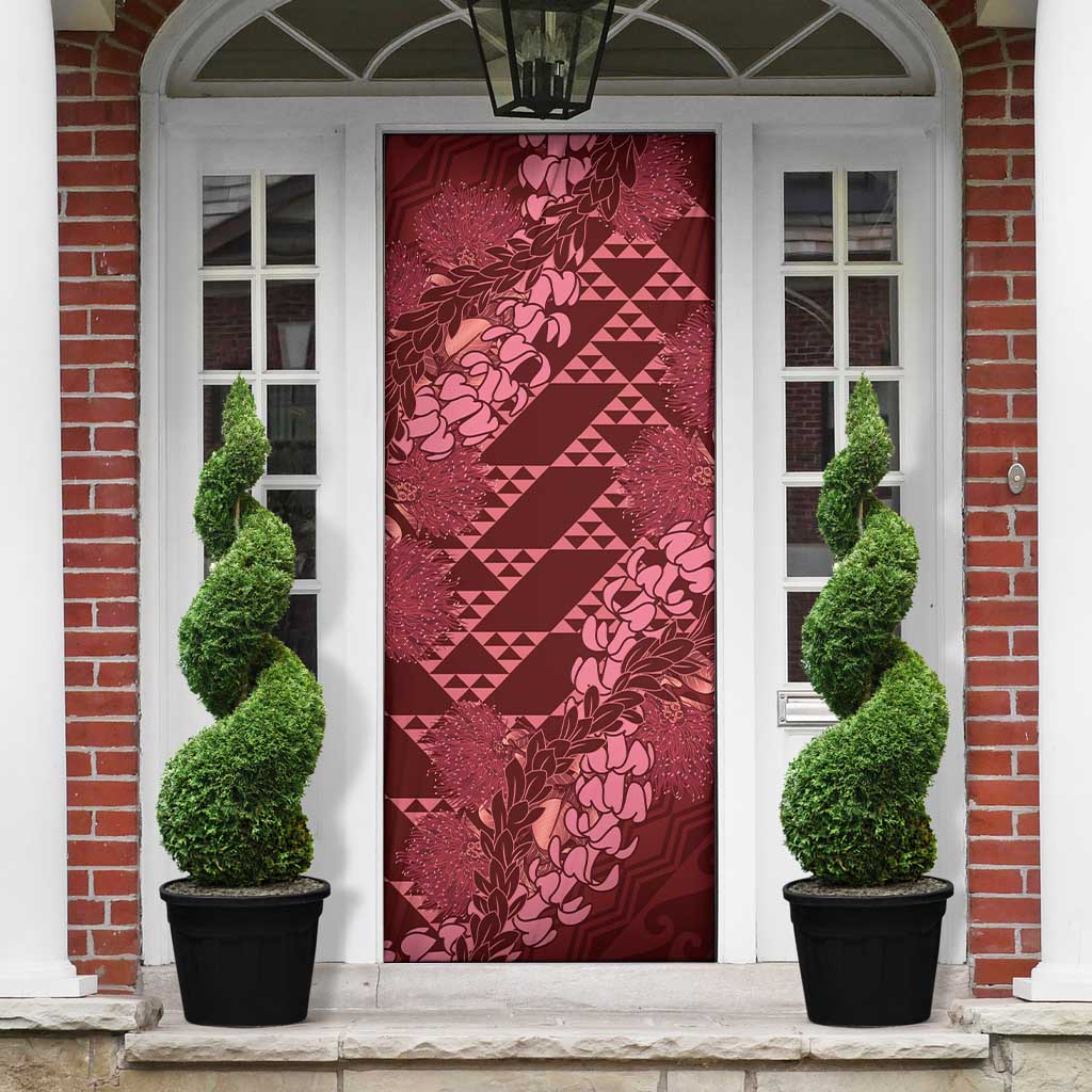 Maroon Aloha Hawaii Door Cover Hawaiian Kakau Ohia Lehua Lei - Polynesian Pride