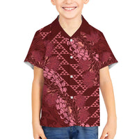 Maroon Aloha Hawaii Family Matching Long Sleeve Bodycon Dress and Hawaiian Shirt Hawaiian Kakau Ohia Lehua Lei - Polynesian Pride