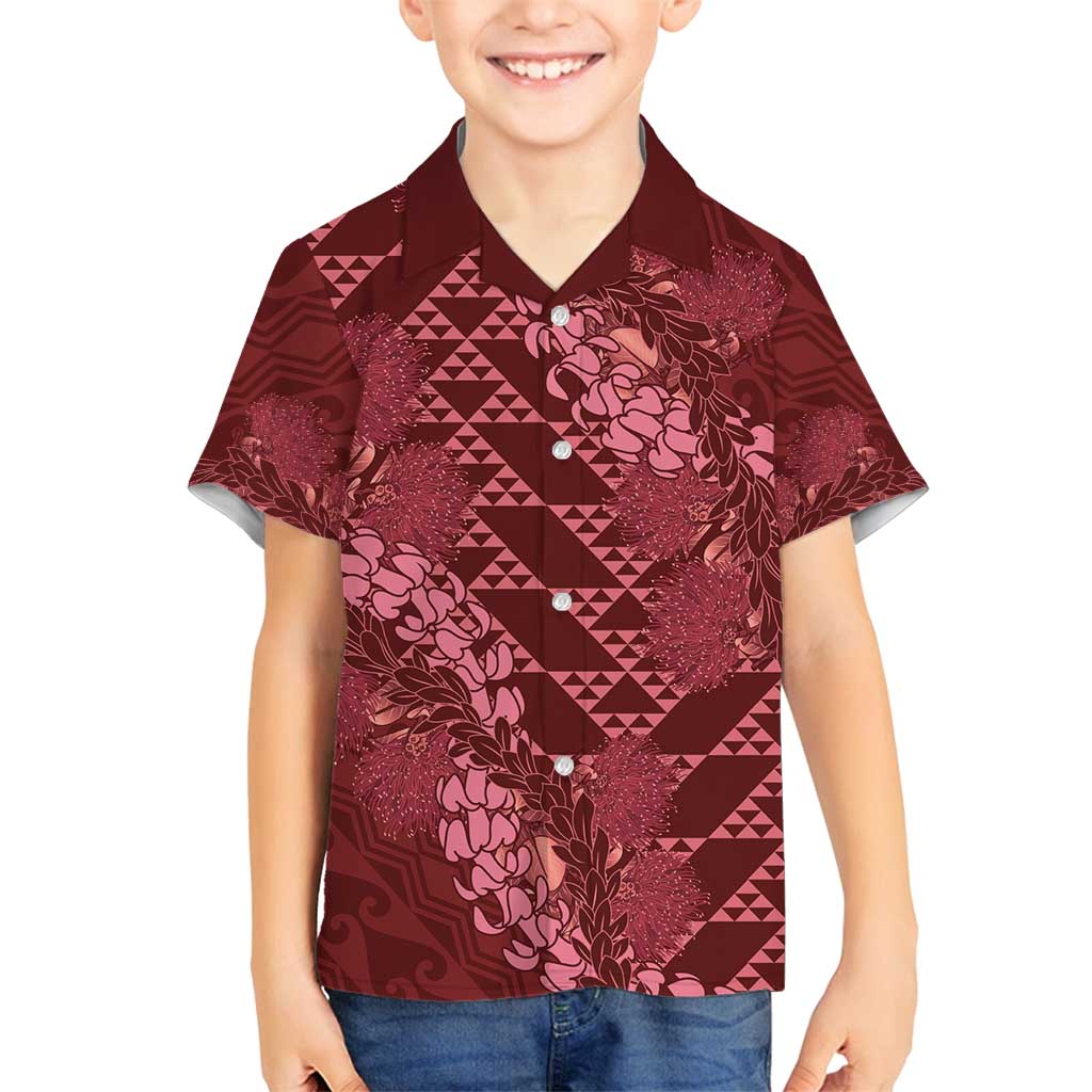 Maroon Aloha Hawaii Family Matching Off Shoulder Maxi Dress and Hawaiian Shirt Hawaiian Kakau Ohia Lehua Lei - Polynesian Pride