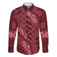 Maroon Aloha Hawaii Family Matching Puletasi and Hawaiian Shirt Hawaiian Kakau Ohia Lehua Lei - Polynesian Pride