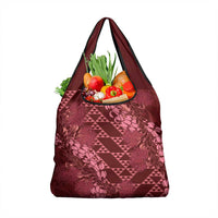 Maroon Aloha Hawaii Grocery Bag Hawaiian Kakau Ohia Lehua Lei - Polynesian Pride