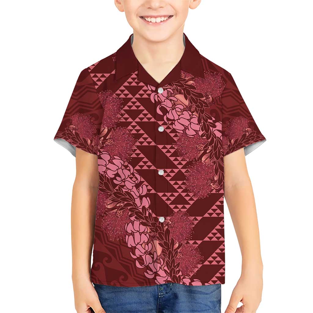 Maroon Aloha Hawaii Kid Hawaiian Shirt Hawaiian Kakau Ohia Lehua Lei - Polynesian Pride