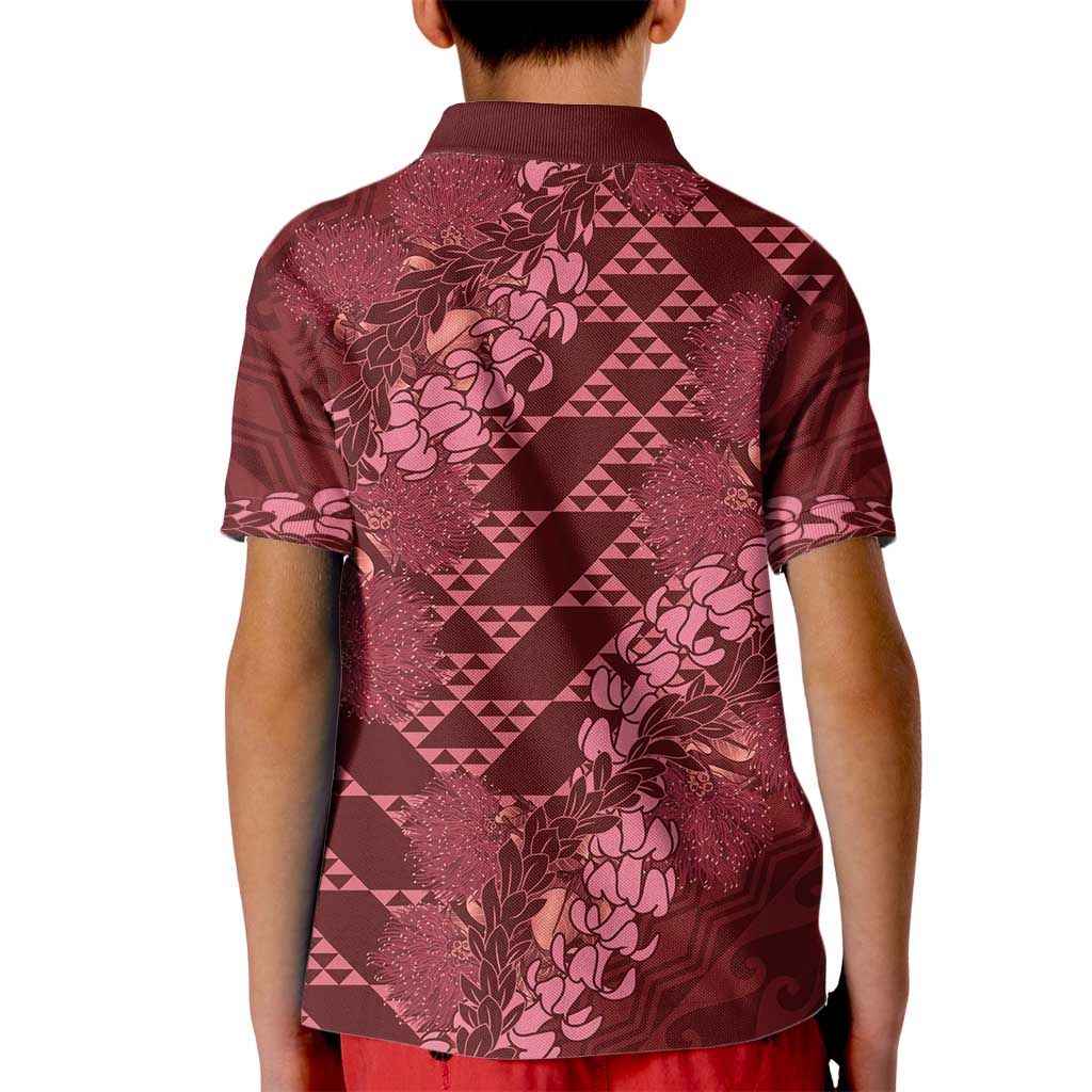 Maroon Aloha Hawaii Kid Polo Shirt Hawaiian Kakau Ohia Lehua Lei - Polynesian Pride