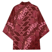 Maroon Aloha Hawaii Kimono Hawaiian Kakau Ohia Lehua Lei - Polynesian Pride