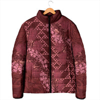 Maroon Aloha Hawaii Padded Jacket Hawaiian Kakau Ohia Lehua Lei - Polynesian Pride