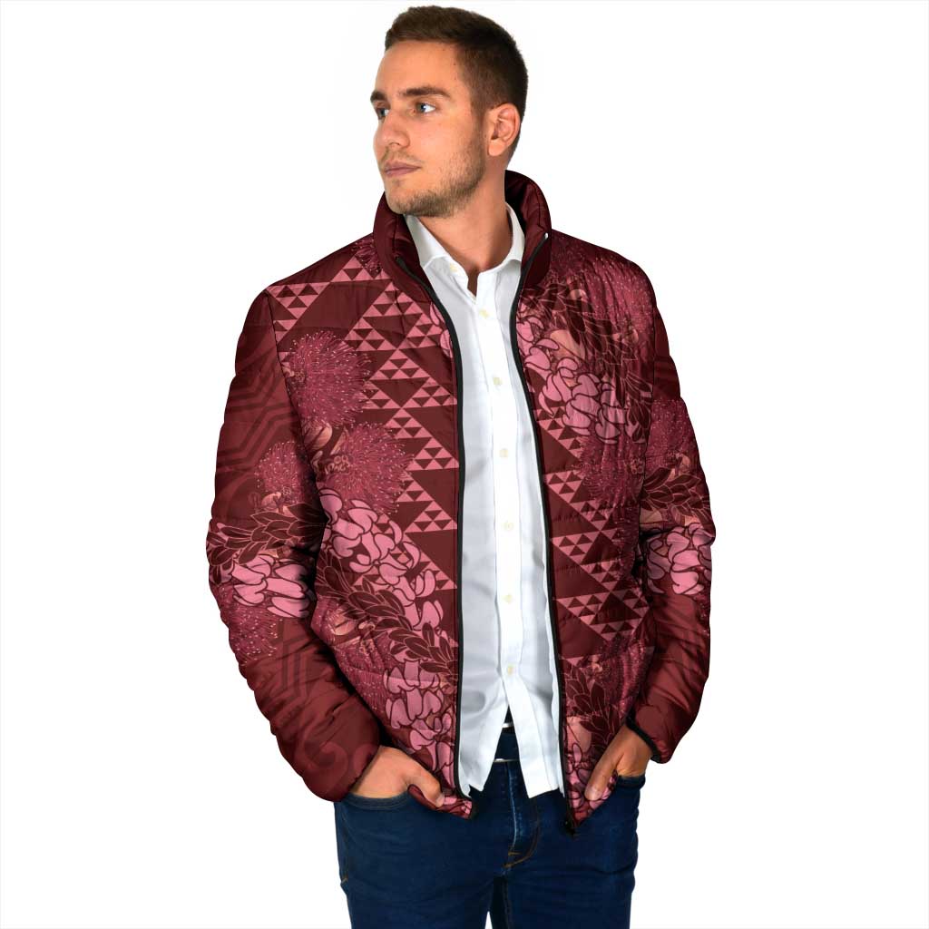 Maroon Aloha Hawaii Padded Jacket Hawaiian Kakau Ohia Lehua Lei - Polynesian Pride