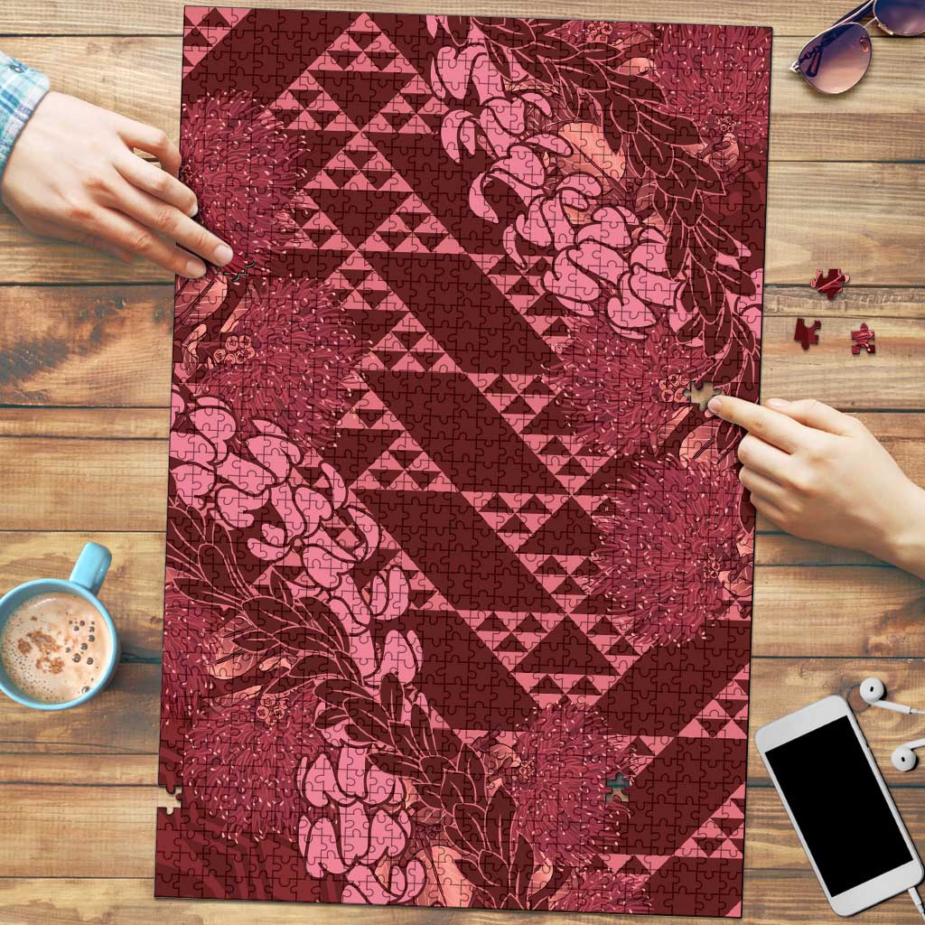 Maroon Aloha Hawaii Puzzle Hawaiian Kakau Ohia Lehua Lei - Polynesian Pride