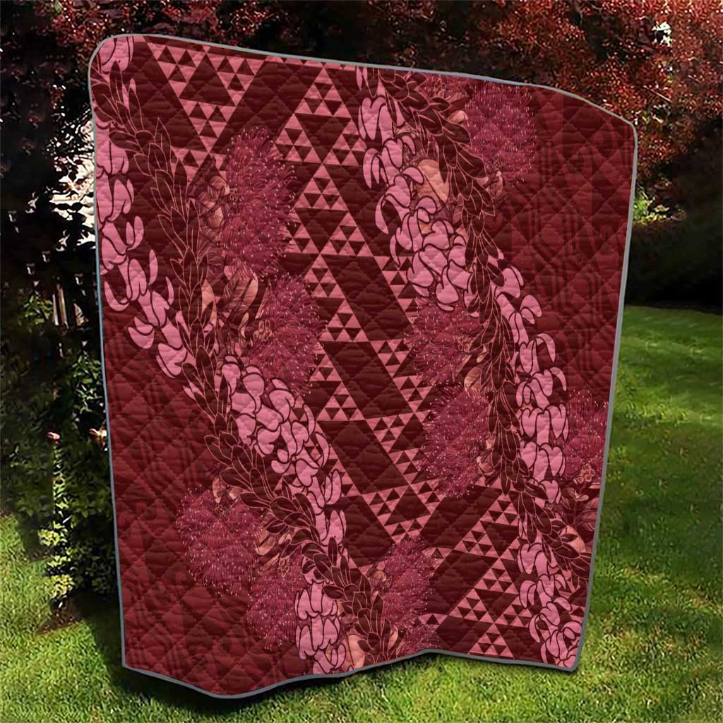 Maroon Aloha Hawaii Quilt Hawaiian Kakau Ohia Lehua Lei - Polynesian Pride