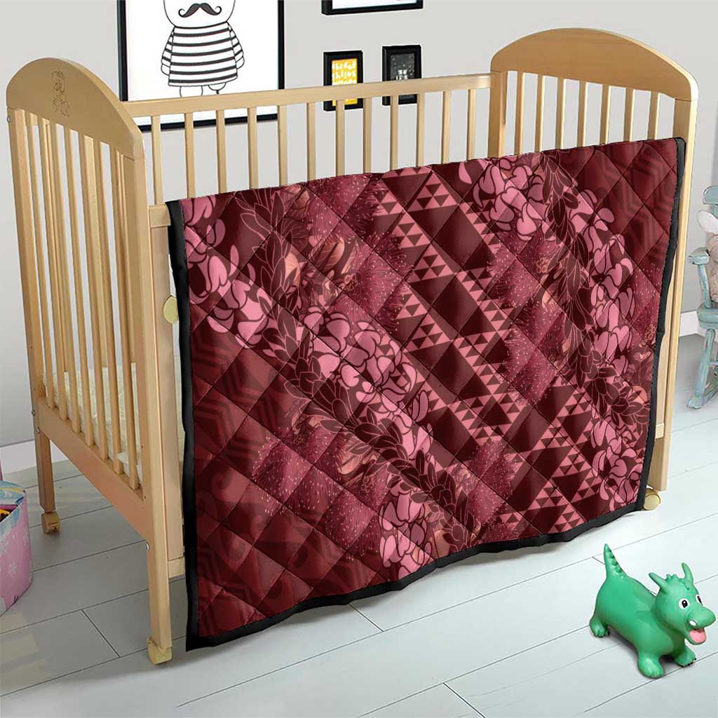 Maroon Aloha Hawaii Quilt Hawaiian Kakau Ohia Lehua Lei - Polynesian Pride
