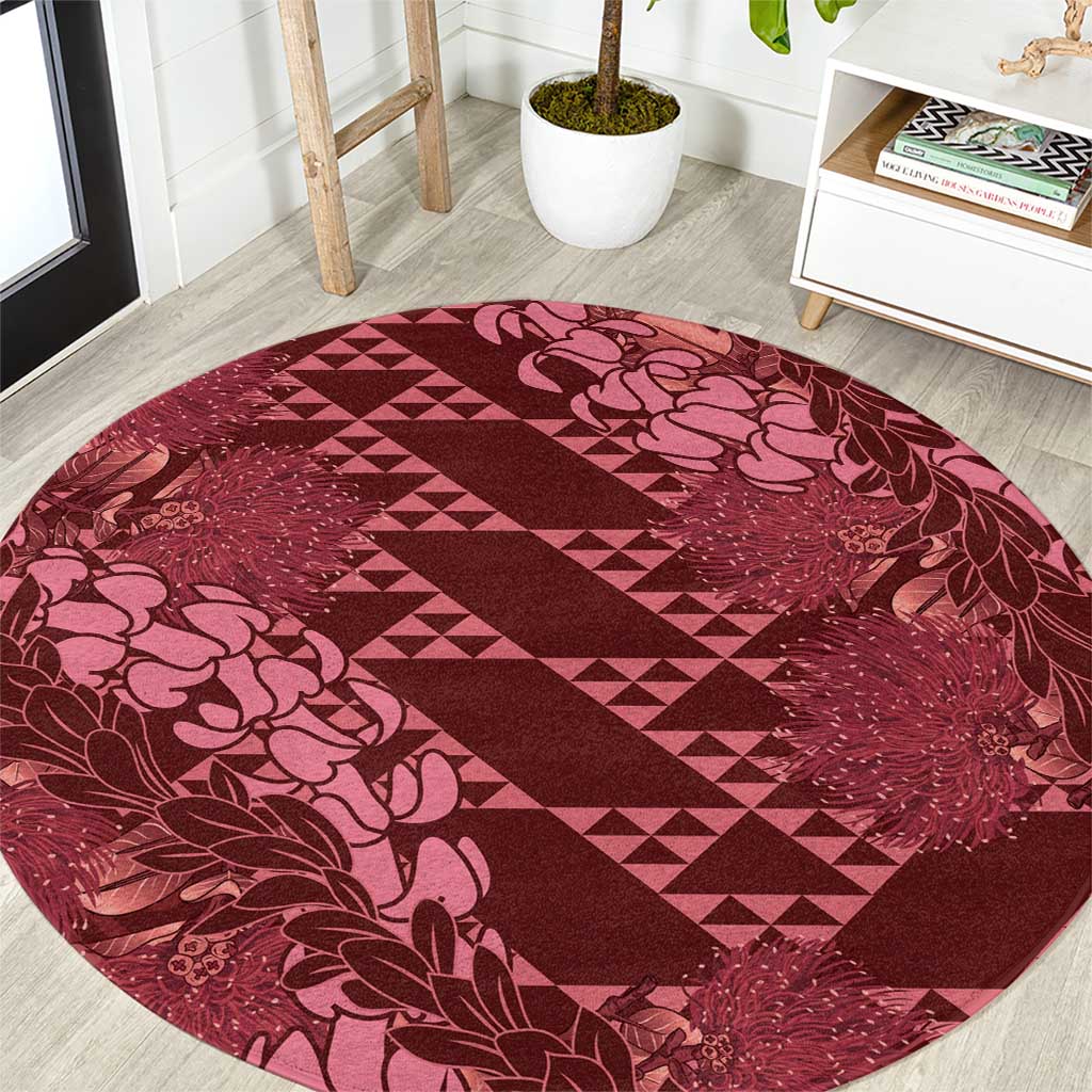 Maroon Aloha Hawaii Round Carpet Hawaiian Kakau Ohia Lehua Lei - Polynesian Pride