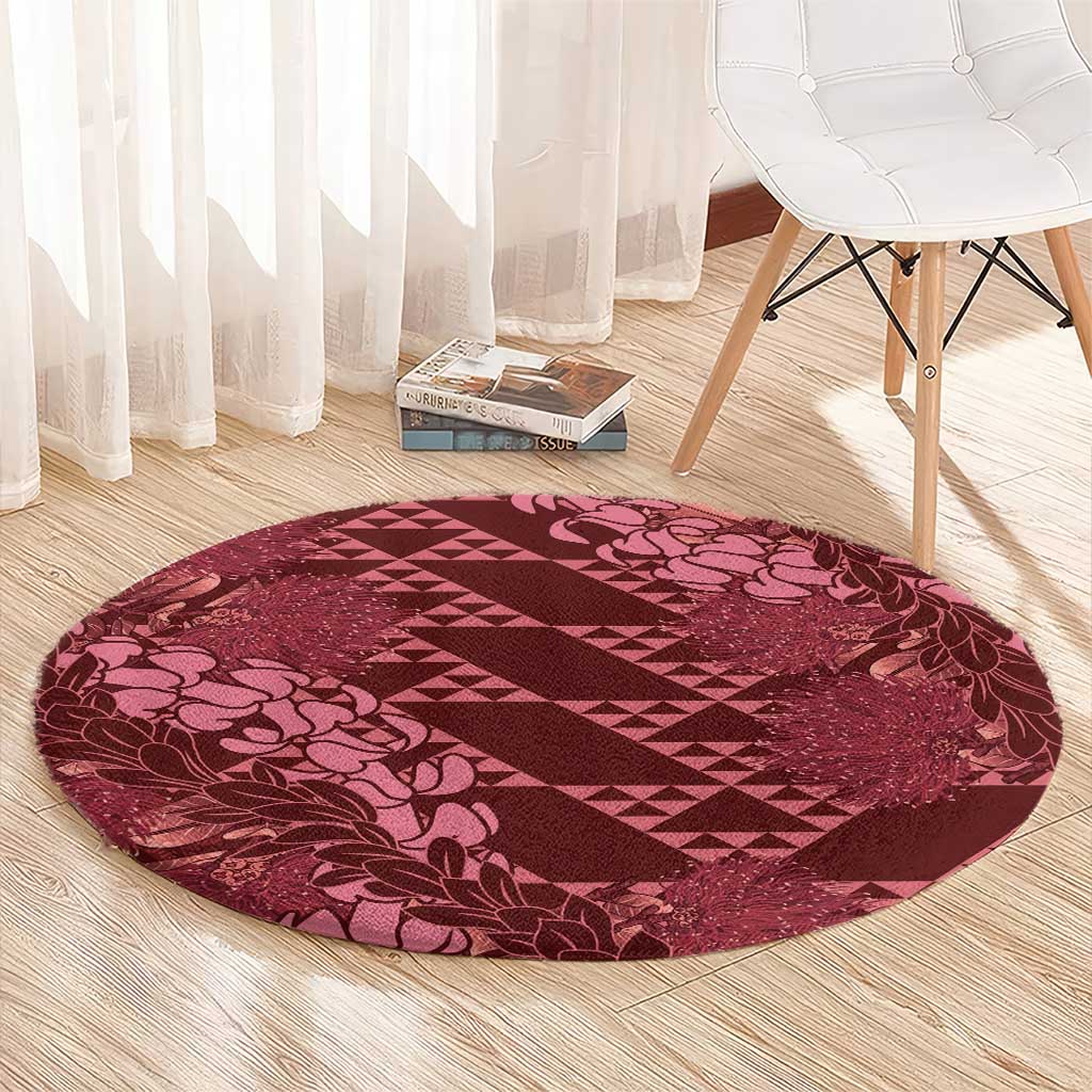 Maroon Aloha Hawaii Round Carpet Hawaiian Kakau Ohia Lehua Lei - Polynesian Pride