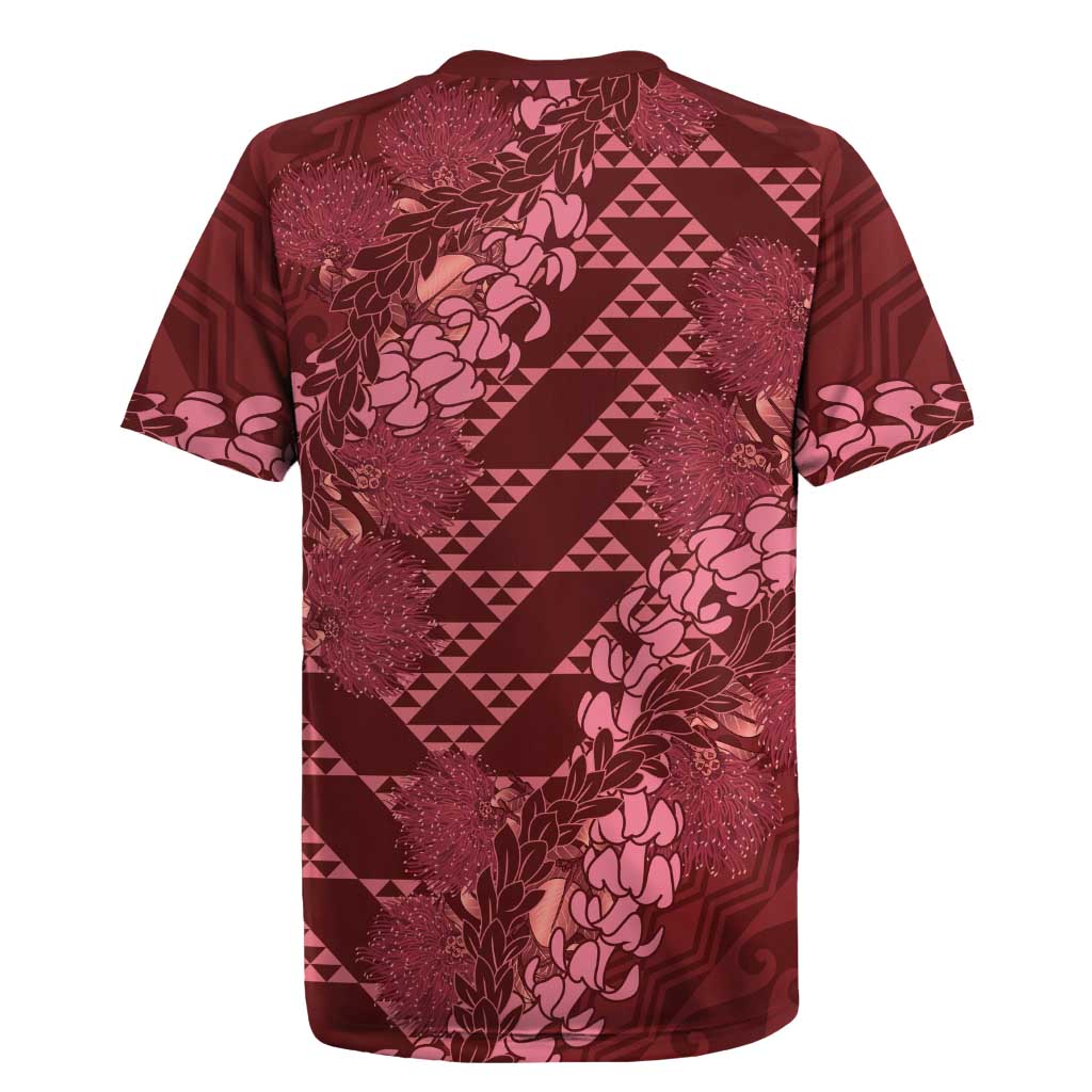 Maroon Aloha Hawaii Rugby Jersey Hawaiian Kakau Ohia Lehua Lei - Polynesian Pride